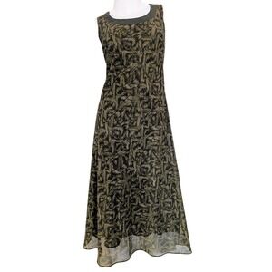 VTG 90s Dress‎ Sheer Chiffon Midi 10P Forest Fairy Grunge Ethereal Whimsigoth